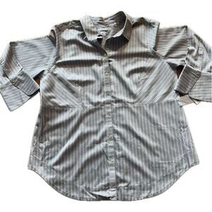 Foxcroft NYC Heritage Non-Iron Fitted button-down shirt Grey and White Striped W